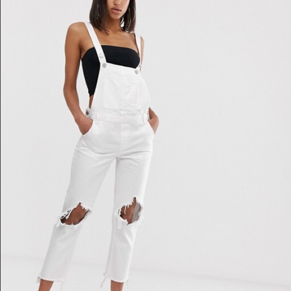 Blank NYC Lightbox White ripped denim overalls